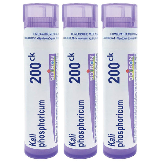 Boiron Kali Phosphoricum 200CK pellets in a tube for easy dosing.