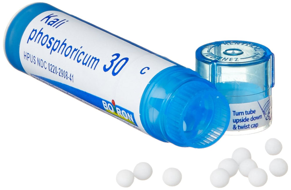 Packaging label of Kali Phosphoricum pellets clearly shows dosage and origin.