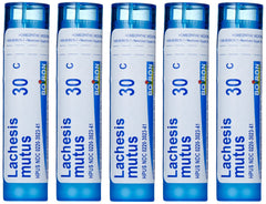Boiron Lachesis Mutus 30C pellets, quick-dissolving format for on-the-spot symptom support.