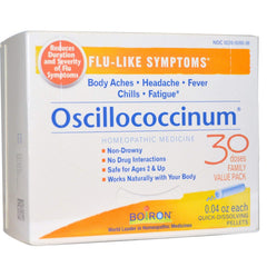 Boiron Oscillococcinum pellets in meltaway form for flu-like symptom relief.