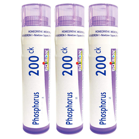 Boiron Phosphorus 200CK pack front with three tubes for on-the-go use.
