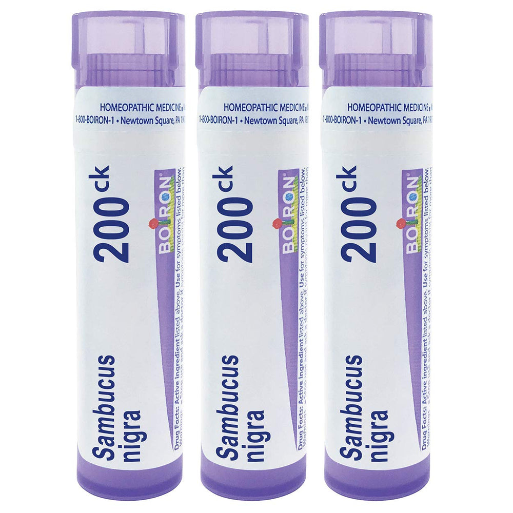 Boiron Sambucus Nigra 200CK tube front view for quick, discreet relief.