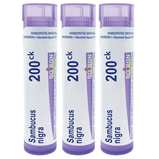 Boiron Sambucus Nigra 200CK tube front view for quick, discreet relief.