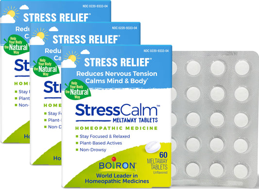 Boiron StressCalm meltaway tablets dissolve quickly for discreet on-the-go calm.