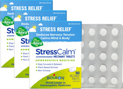 Boiron StressCalm meltaway tablets dissolve quickly for discreet on-the-go calm.
