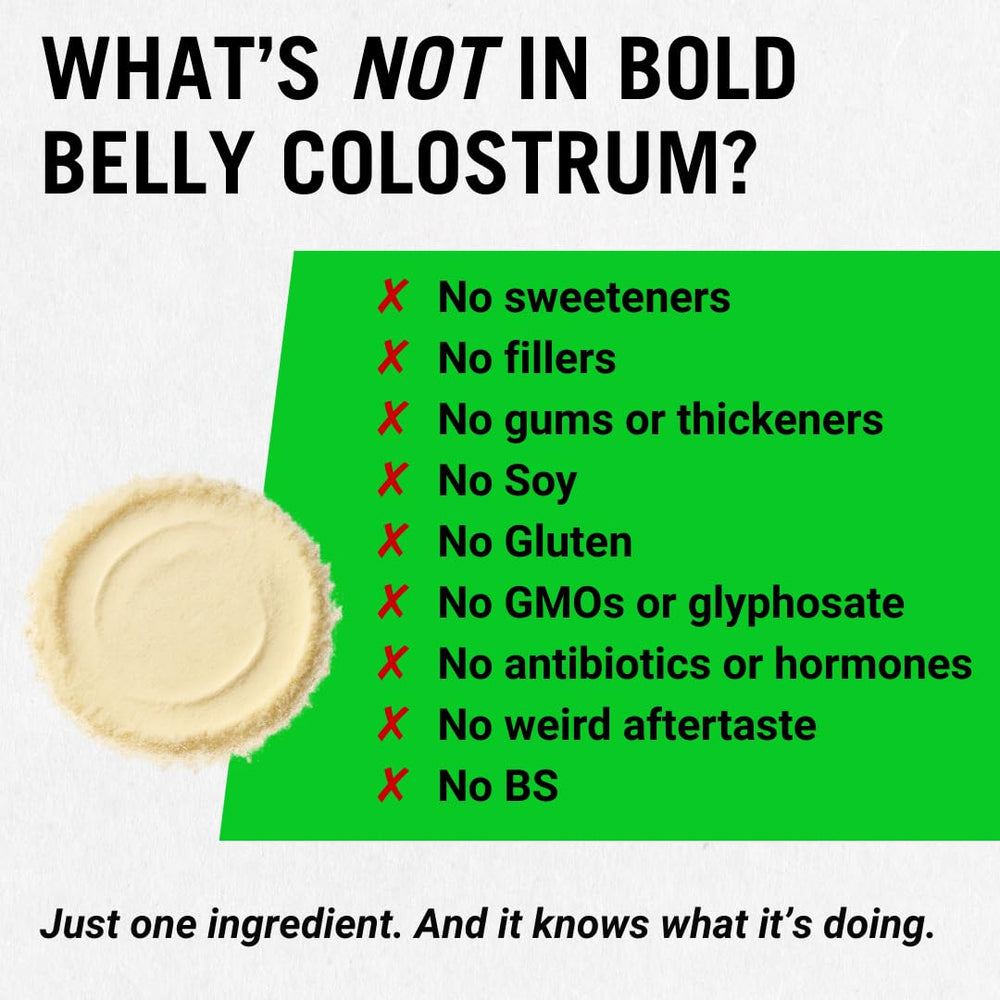 Bold Belly Colostrum Powder 5 g scoop beside the jar for easy daily use