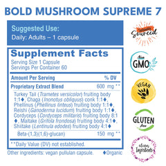 Bold Botanica Mushroom Supreme 7 organic extracts visual emphasizing forest nutrition