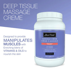 Bon Vital' Deep Tissue Massage Creme spa setting shows professional-grade hydration and glide.