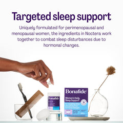 Bonafide Noctera tablets closeup highlighting easy-to-take non-habit forming formula