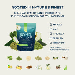 Bondi Pure fiber scoop displaying 4 g fiber per serving.