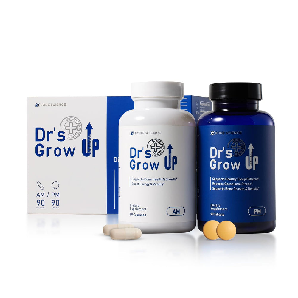 Bone Science Dr’s Grow Up AM bottle for daytime bone support and growth.