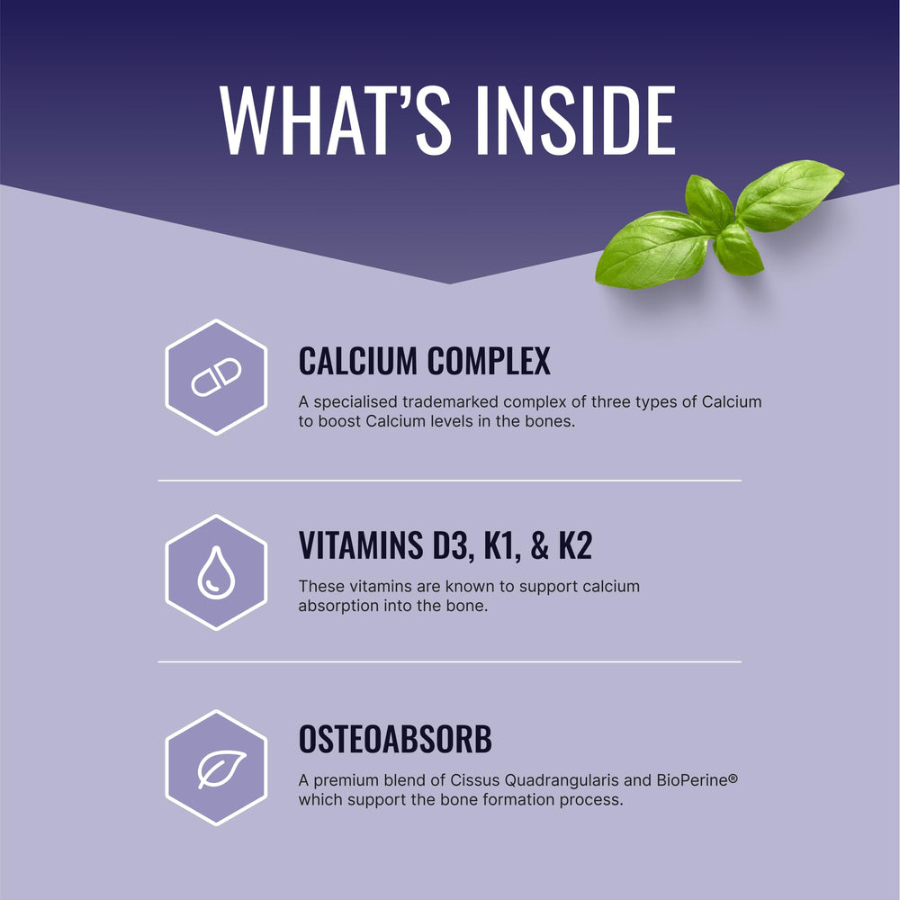 Bonesyl tablets close-up highlighting vegan formula for bone strength.