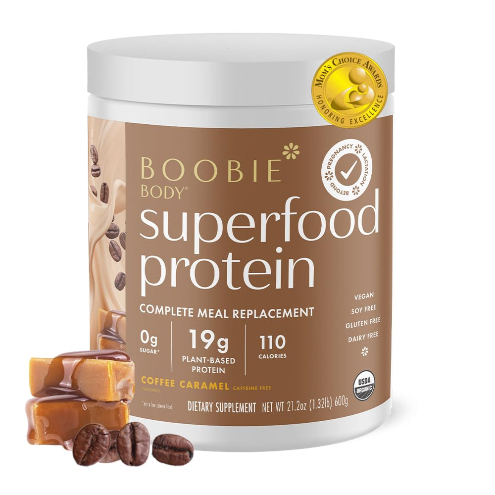 Boobie Body Coffee Caramel shake tub for moms, rich flavor and nutrition