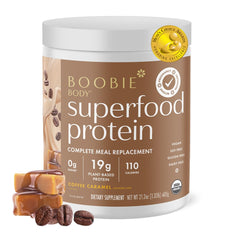 Boobie Body Coffee Caramel shake tub for moms, rich flavor and nutrition