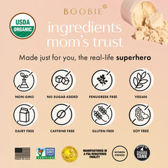 Boobie Body nutrition facts panel showing zero sugar and net carbs