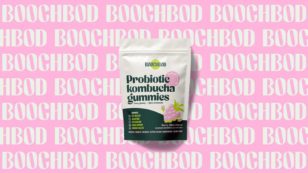 BoochBod gluten-free preservative-free badge highlights pure composition.