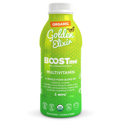 BoostMe Golden Elixir bottle front showing daily plant-based multivitamin support