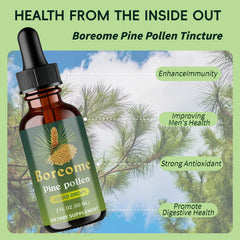 Boreome Pine Pollen Tincture label close-up with glycerin base