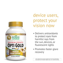 Botanic Choice OptiGold Vision packaging with ingredients highlighting lutein and bilberry