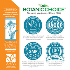Botanic Choice product packaging displays HACCP quality badge for trusted standards.
