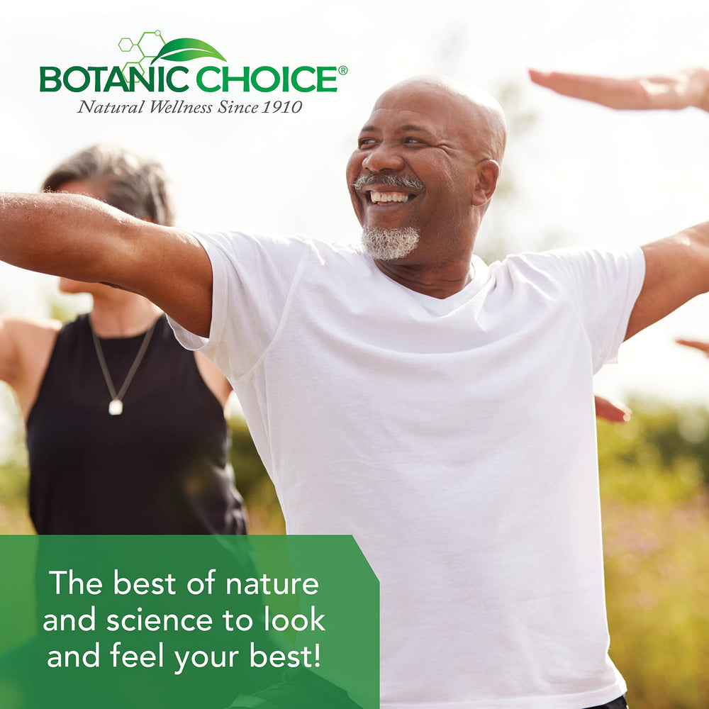 Botanic Choice Prostate 9 Complex daily wellness scene with herbal supplements.