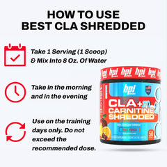 BPI Sports CLA Carnitine Shredded performance image implies lean muscle focus