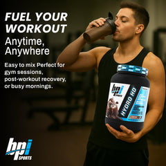 Hydro HD scoop pouring powder into a shaker for quick post-workout fueling
