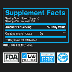 Front label view of BPI Sports Micronized Creatine monohydrate.
