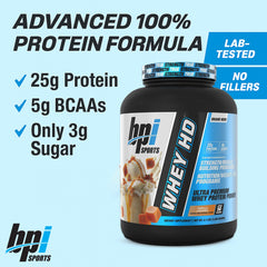 BPI Sports Whey HD powder bag shown on the counter for easy measuring.