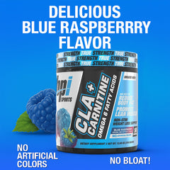 Front label of BPI CLA+Carnitine highlighting a stimulant-free formula.
