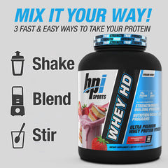 BPI Sports Whey HD ingredients panel with BCAAs and enzyme blend