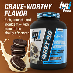 BPI Sports Whey HD label close-up shows purity
