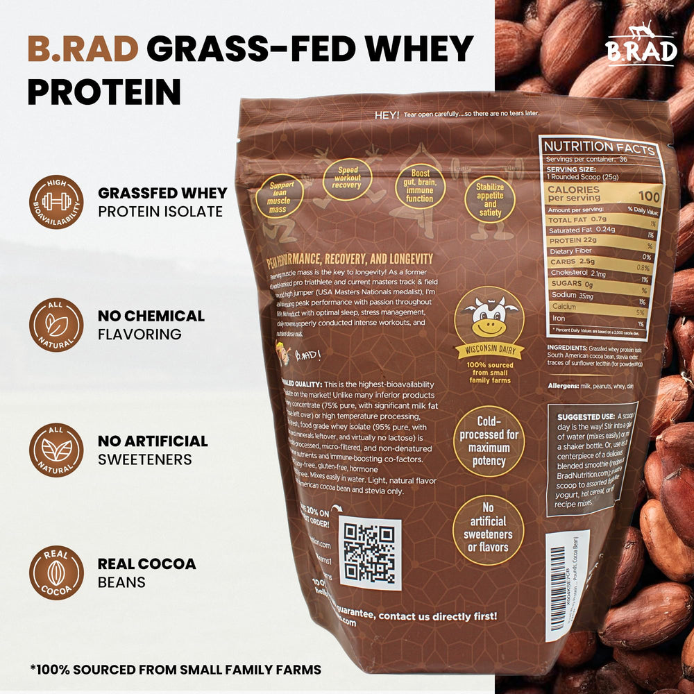B.rad Whey Isolate measuring scoop shows precise portions for workouts.