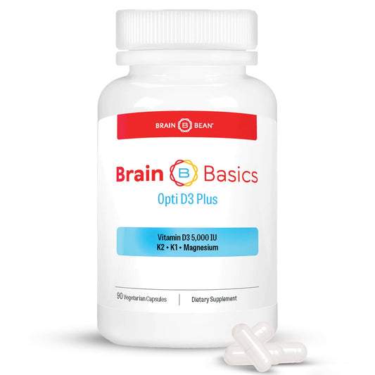 Brain Bean Brain Basic Opti D3 Plus bottle with capsules for daily support