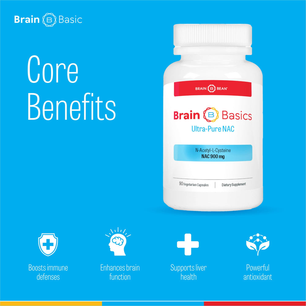 Brain Bean Brain Basics Ultra NAC capsules closeup highlighting high-dose NAC
