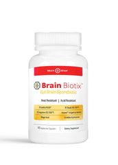 Brain Bean Brain Biotix bottle-front shows the allergen-free formula for sensitive diets