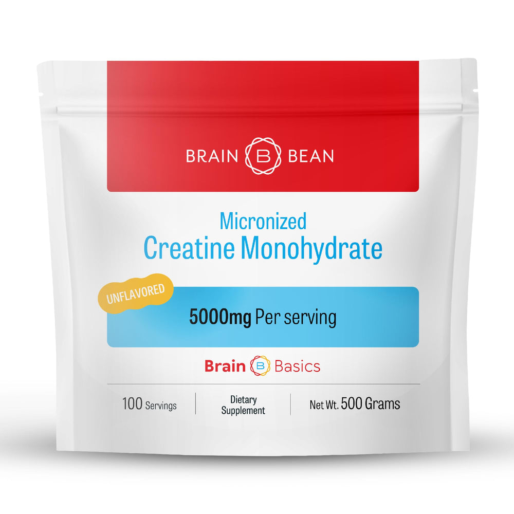 Brain Bean creatine bottle pour demonstrates easy mixing for steady energy