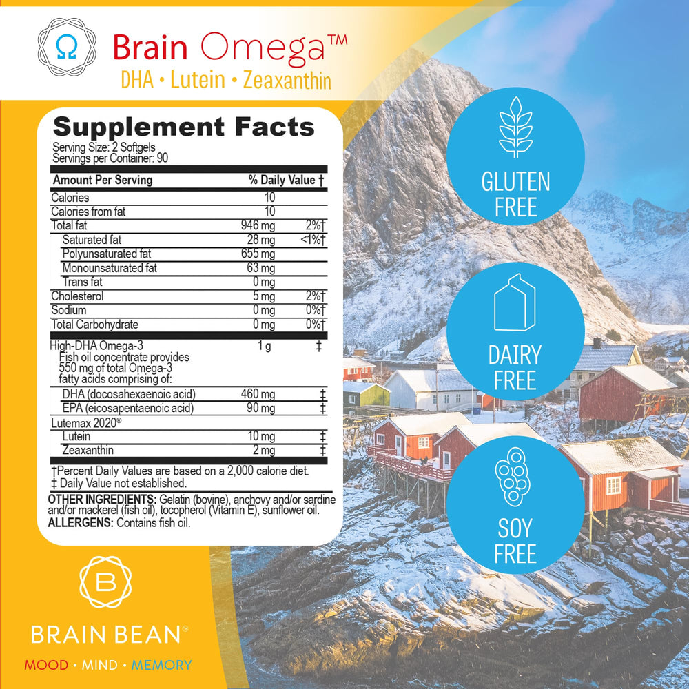 Brain Bean Lutein Zeaxanthin softgel captures eye-friendly antioxidants for visual comfort.