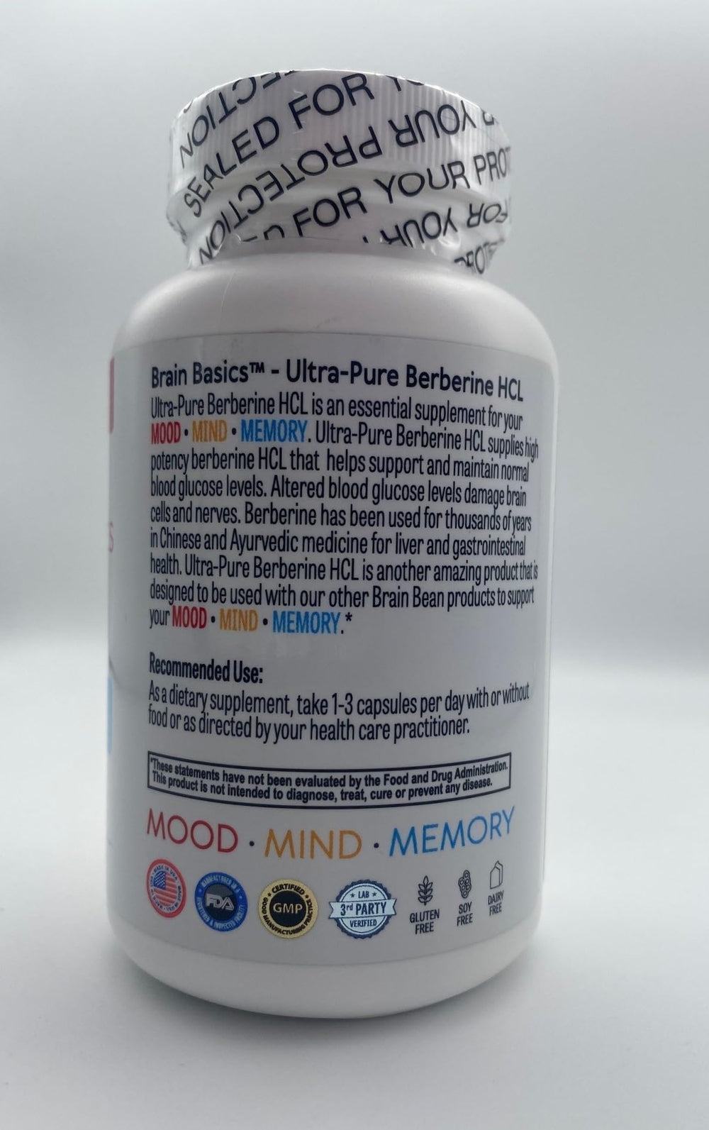 Brain Bean Ultra bottle conveys energy and focus for busy days.