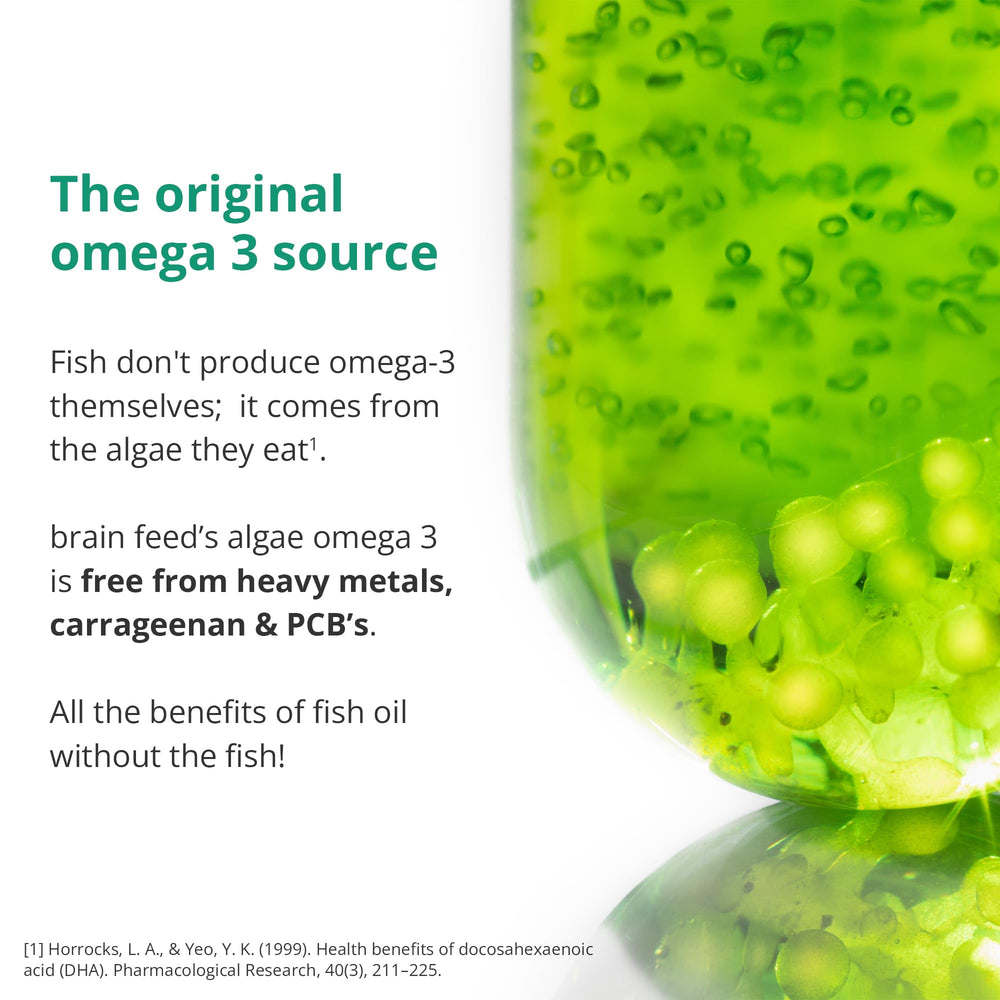 Brain Feed DHA label notes carrageenan-free vegan formula