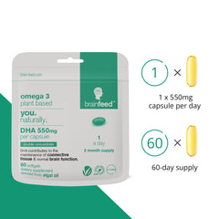 Brain Feed vegan algae DHA packaging front highlights sustainable source