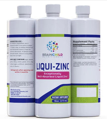 BrainChild LiquiZinc bottle front showing unflavored formula for daily immune support