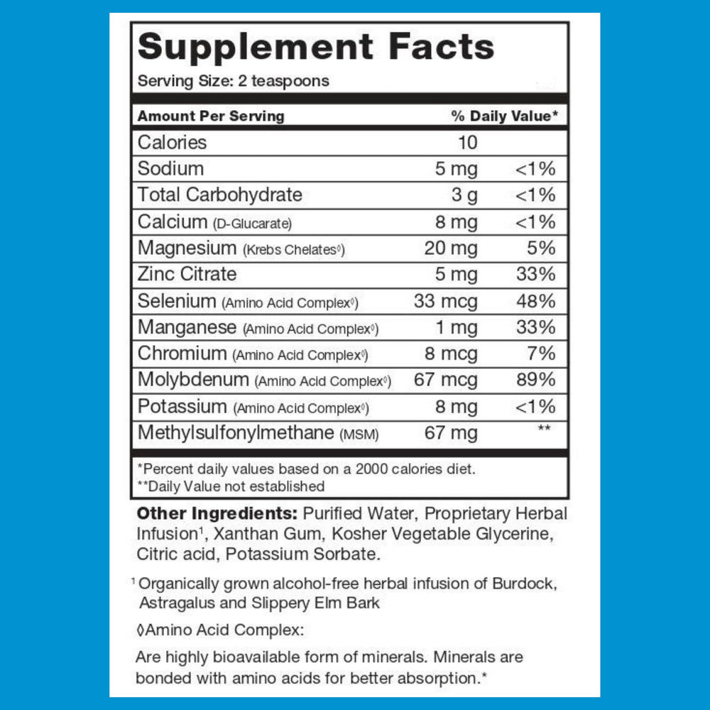 BrainChild Spectrum Support Minerals glass with unflavored liquid ready to drink.