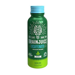 BrainJuice Decaf Brain Shot 12-pack on the counter for convenient use.