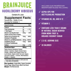 BrainJuice label closeup with ingredients, appealing to health-conscious shoppers