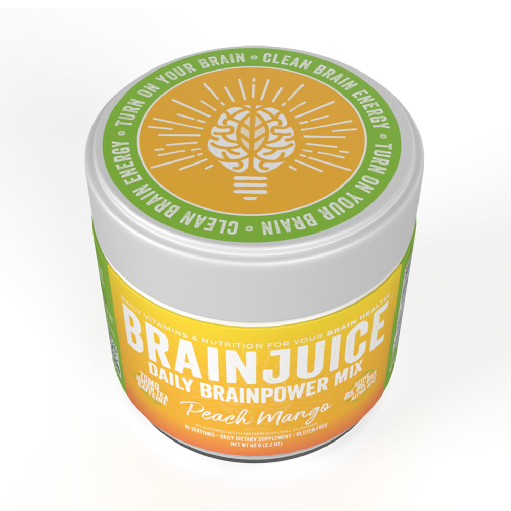 BrainJuice morning ritual with glass and powder scoop