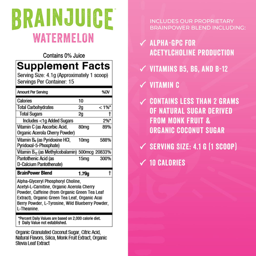 BrainJuice Watermelon powder stirred into tea for smoother energy