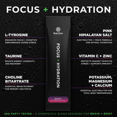 BrainTree Nutrition Focus Hydration bottle shows portable, caffeine-free energy support