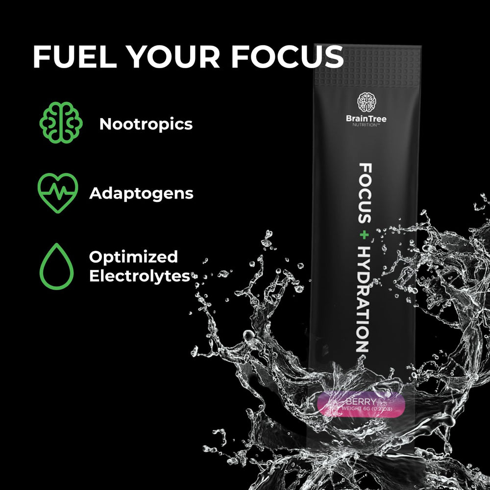 BrainTree Nutrition Focus Hydration Berry pour into glass shows aroma and flavor