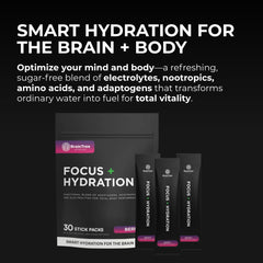 BrainTree Nutrition Focus Hydration Berry stick dissolving in water for quick refreshment